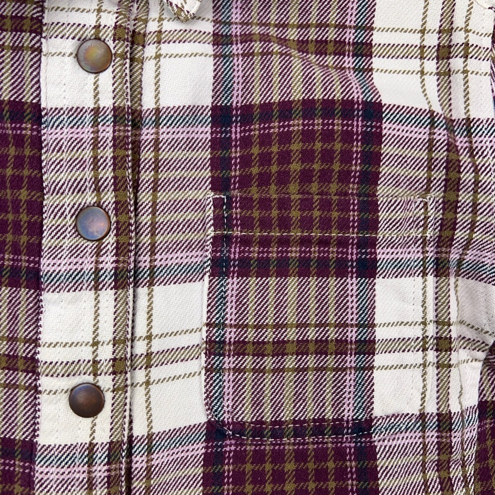 Duluth Shacket Womens XS Maroon Plaid Flapjack Flannel‎ Shirt Jac Quilted Lined - Picture 5 of 16